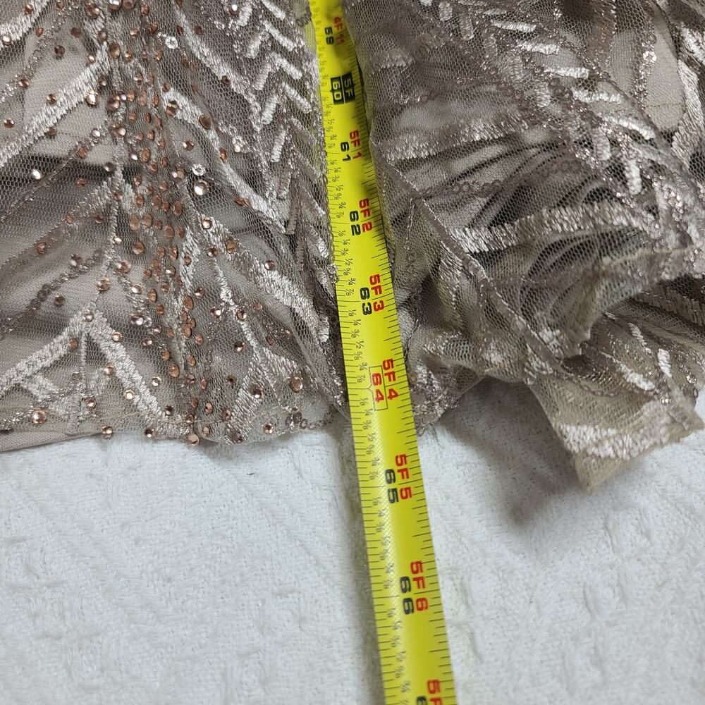 Mac Duggal 20189 Chevron Embellished Long Sleeve Gown Taupe Size 16 Formal - Picture 13 of 16
